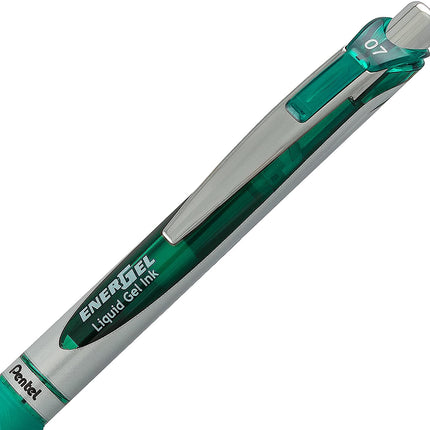 Pentel Energel 0.7 mm Liquid Gel Ink Pens - Pack of 5 Green Deluxe RTX Pens with 3 Refills