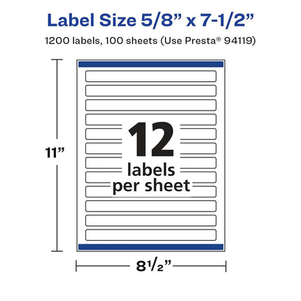 Avery Glossy White Rectangle Labels with Sure Feed, 5/8" x 7-1/2", 1,200 Glossy White Labels, Print-to-The-Edge, Permanent Label Adhesive, Laser/Inkjet Printable Labels
