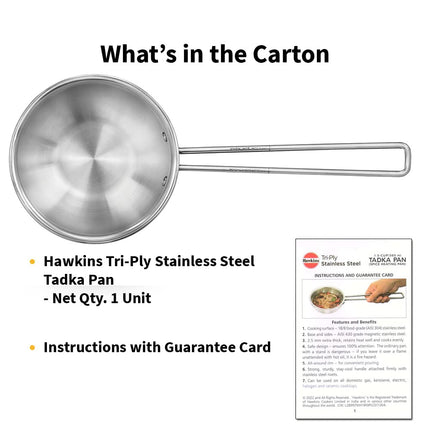 Hawkins 2.5 Cup Tadka Pan, 600ml Triply Stainless Steel Pan, Silver (STP25)
