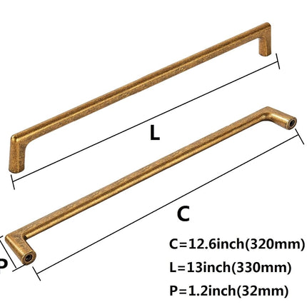 khtumeware 6 Pack 12 3/5 Inch(320mm) Hole Centers Vintage Antique Brass Kitchen Cabinet Pulls, Aged Brass Drawer Pulls Kitchen Cabinet Hardware for Cupboard Drawer Handles Dresser Retro Pulls