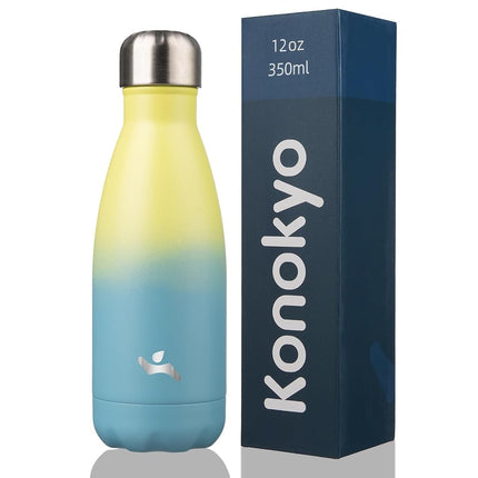 Konokyo Insulated Water Bottles,12oz Double Wall Stainless Steel Vacumm Metal Flask for Sports Travel,Sandy Beach