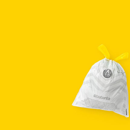 Brabantia PerfectFit Bin Liners Multipack (Size A/3 Litre) Thick Plastic Trash Bags with Tie Tape Drawstring Handles (200 Bags), White - Code a, (137648)