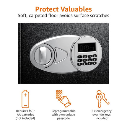 Amazon Basics Steel Security Safe with Digital Keypad - Secure Money, Cash, Jewelry, ID Documents, 14 Litres, 35cm W x 25cm D x 25cm H, Black