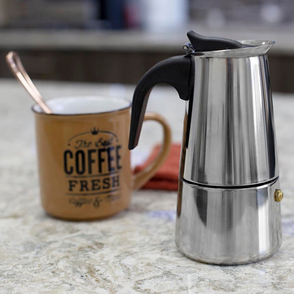 Home Basics EM00249 4 Cup Stainless Steel Espresso Maker, Silver,