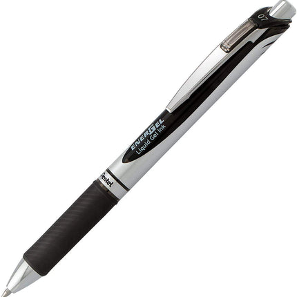 Pentel Energel 0.7 MM RTX Bolígrafo retráctil de gel líquido de lujo, paquete a granel de 10 unidades de tinta negra, línea media, punta metálica, bolígrafos premium ideales para oficina, escuela y hogar para mujeres y hombres BL77BP10A