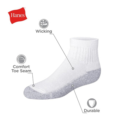 Hanes Boys' Socks, Double Tough Cushioned Ankle and No Show, 12-Pair Packs, Ankle - Black - 12 Pack, Medium
