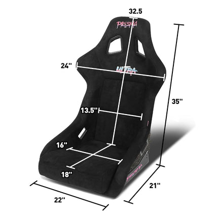 Sièges baquets de course universels NRG Innovations NRG-FRP-302BK-ULTRA à dossier fixe pour harnais 6 points, taille L, revêtement noir, noir -ULTRA, 24" l. X 36" H X 18" P