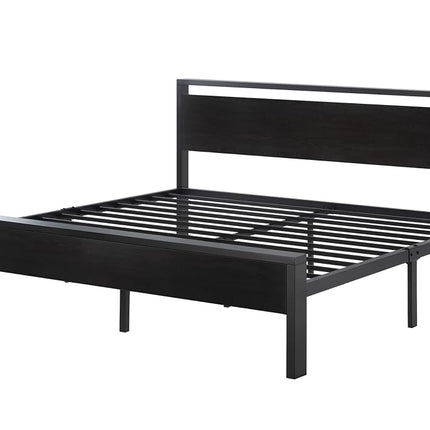 SHA CERLIN 14 Inch King Size Metal Platform Bed Frame with Wooden Headboard and Footboard, Mattress Foundation, No Box Spring Needed, Large Under Bed Storage,Black Oak