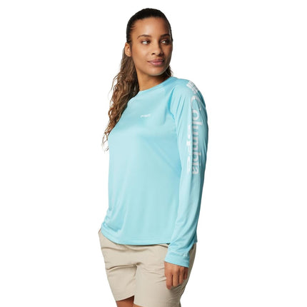 Columbia womens Tidal Tee Ii Long Sleeve, Clear Blue/White Logo, XXL