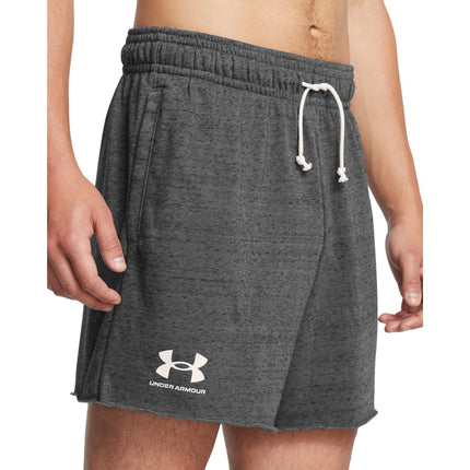 Under Armour Men's Rival Terry 6in Short, Lightweight Men's Gym Gear for Training and Warm Ups, Versatile Sports Shorts with Pockets,Castlerock / / Onyx White,SM