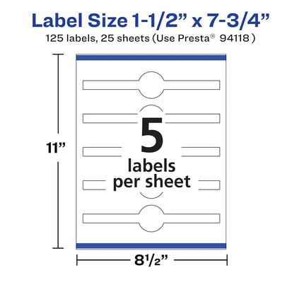 Avery Matte White Removable Cigar Labels with Sure Feed Technology, Print-to-The-Edge, 1.5" x 7.75", 125 Removable Labels, Laser/Inkjet Printable Labels