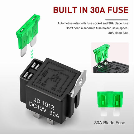 Nilight 50023R 5 Pack 30A Fuse Relay car Truck Socket kit-30A Switch Harness Set-12V DC 4-Pin SPST Automotive 14 AWG Hot Wires-Auto Switches & Starters Set