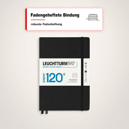 120g Edition Notebook (A5), 203 pages, Ruled, Black