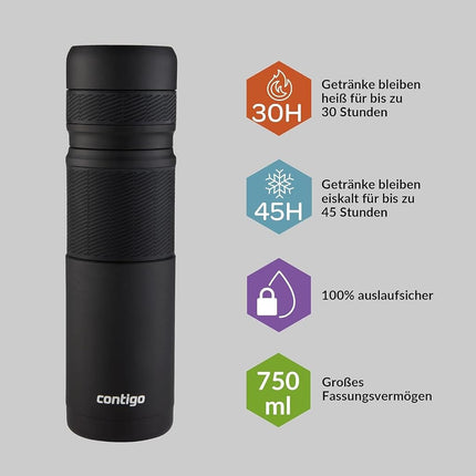Contigo Thermal Bottle Thermalock | Vacuum Insulated Travel Flask | Thermos Flask for Hot Drinks | 30h hot, 45h Cold | Leakproof Coffee Tea Bottle | Stainless Steel Travel Mug