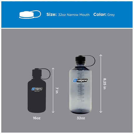 Nalgene Sustain Tritan BPA-Free Water Bottle Made with Material Derived from 50% Plastic Waste, 32 OZ, Narrow Mouth, Gray