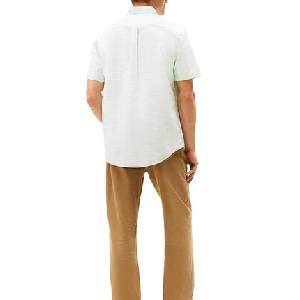 Tommy Hilfiger Men's Heritage Oxford Gingham Regular Short Sleeve Shirts, Opal Green/Check Small