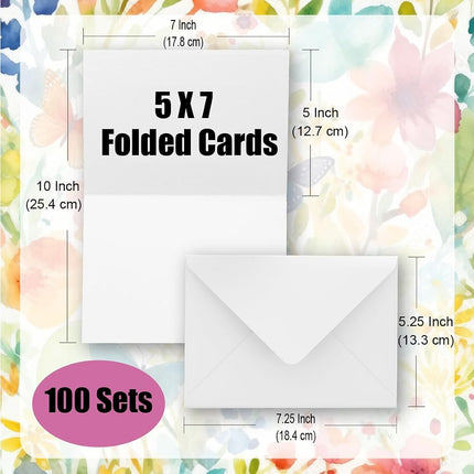 100 Pack Blank 5x7 Cardstock With Envelopes, Premium White Cards Bulk Stationery for Greeting, Invitation, DIY Card Making or Wedding