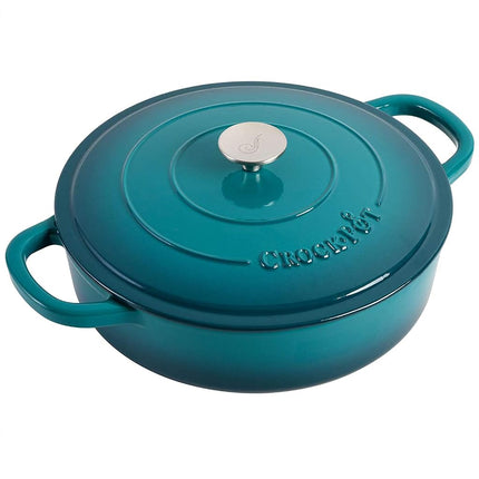 Crock Pot Artisan Enameled Cast Iron Braiser W/Lid, 5 Quart, Teal Ombre