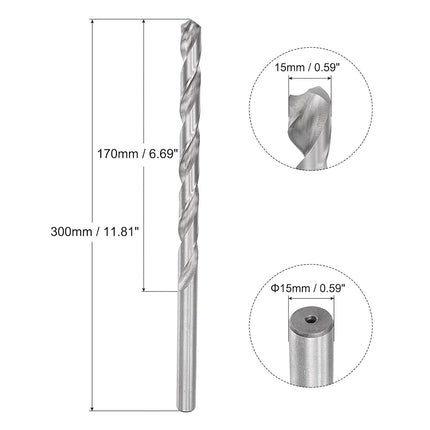uxcell 15mm Twist Drill Bits, High-Speed Steel Straight Shank Extra Long Drill Bit 300mm Length for Wood Plastic Aluminum