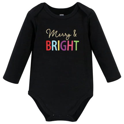 Hudson Baby unisex-baby, bodys de algodón de manga larga, Merry and Bright, 3-6 meses
