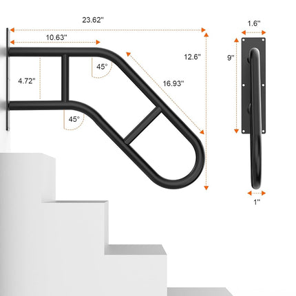 Handrails for Outdoor Steps ，22.8" Stair Railing Indoor1-3 Step, U-Shaped Safety Handrails for Kids, Elderly, Pregnant Women, Disabled (2 Pack Upgraded U-Shaped handrail)