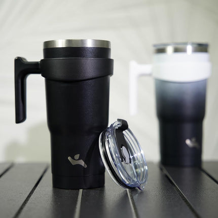 Konokyo Gobelet de 20 oz avec poignée et 2 pailles 2 couvercles, bouteille d'eau isotherme en acier inoxydable, tasse sous vide réutilisable, mug de voyage, noir