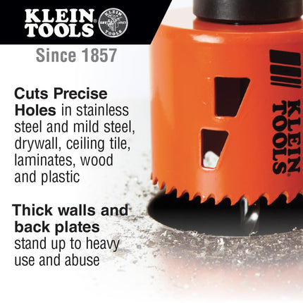 Klein Tools 31900 Sierra de corona bimetálica, 6-3/8 pulgadas, para paneles de yeso-tejas de techo-acero-madera-plástico, acero inoxidable, iluminación empotrada