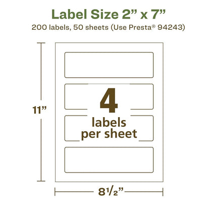 Avery EcoFriendly Matte White Recycled Rectangle Labels, 2" x 7", Print-to-The-Edge, Matte White Labels, Permanent Adhesive, Laser/Inkjet Printable, 200 Total