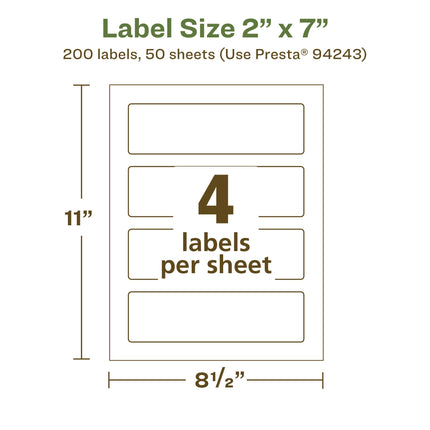 Avery EcoFriendly Matte White Recycled Rectangle Labels, 2" x 7", Print-to-The-Edge, Matte White Labels, Permanent Adhesive, Laser/Inkjet Printable, 200 Total