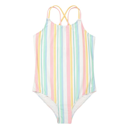 Traje de baño de una pieza Hurley para niña, blanco marfil/rayas multicolores, 6X