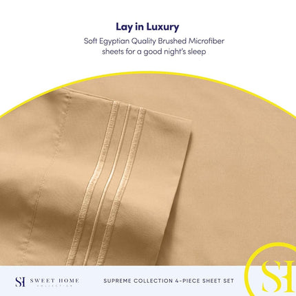 Sweet Home Collection Luxury Bedding Set with Flat, Fitted Sheet, 2 Pillow Cases, Fine Double Brushed Microfiber, Camel, Twin
