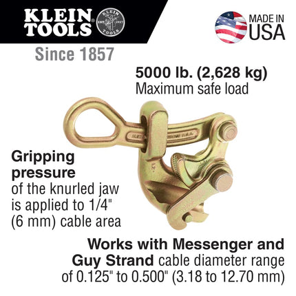 Klein Tools 1604-20 Haven's Grip for Messenger and Guy Strand Cable, Gold, 0.125-Inch to 0.50-Inch Cable Diameter
