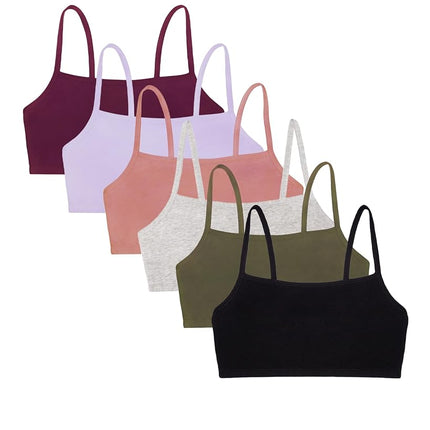 Fruit of the Loom Women's Spaghetti Strap Cotton Pullover Sports Bra Value Pack, Opaque, Black/Heather Grey/Olive/Purple/Lilac/Dusk, 40 (Pack of 6)