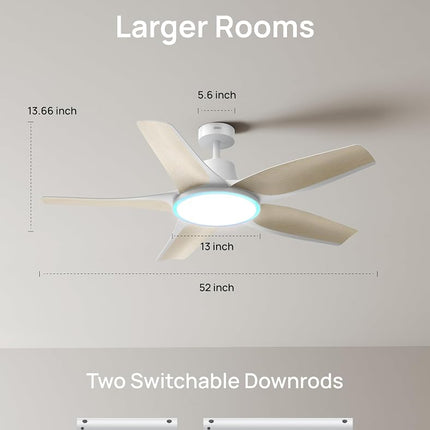 DREO Smart Ceiling Fans with Lights, Low Profile Ceiling Fan with Alexa/App, 52'' Dimmable Lighting & Color Tuning, RGB Ambient Light for Living Room, Game Room, Easy Installation, Quiet, Black