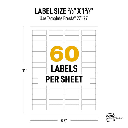 Avery UltraDuty GHS Labels, Waterproof, 2/3" x 1-3/4" Inch Rectangle Printable Labels, Pack of 1500 White Labels for Use with Laser Printers