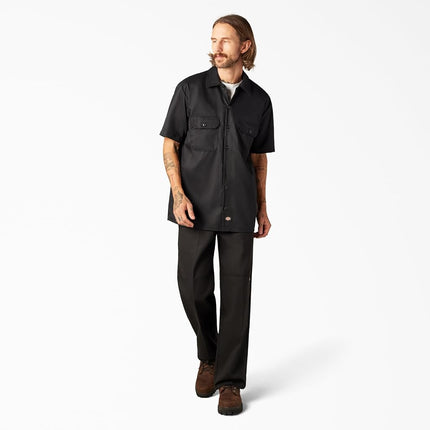 Dickies Men's Flex Relaxed Fit Short Sleeve Work Shirt, Black, XL