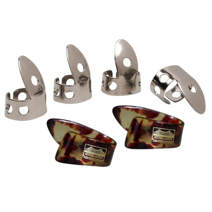 Golden Gate GP1-GP9 Thumb & Finger Pick Pack – Stainless Steel/Mock Tortoise – Large