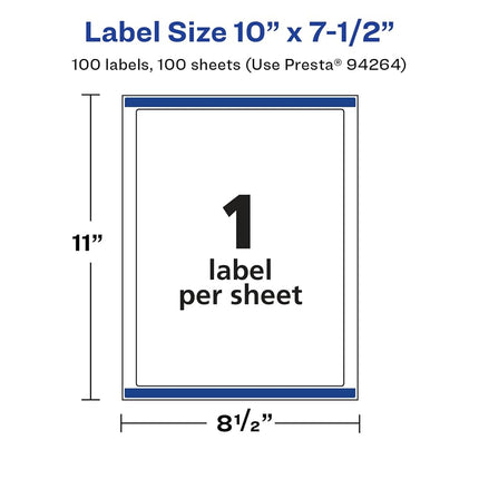Avery Glossy White Rectangle Labels with Sure Feed, 10" x 7.5", 100 Glossy White Labels, Permanent Label Adhesive, Laser/Inkjet Printable Labels