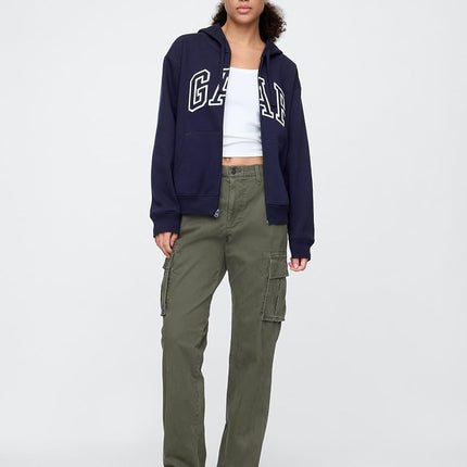 GAP Women's Logo Hoodie Hooded Full Zip Sweatshirt, Navy Uniform Ii, XL