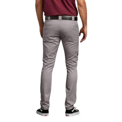 Dickies Men's Skinny Fit Double Knee Work Pants, Silver, 30W x 34L