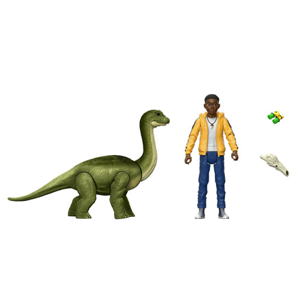 Jurassic World La Colo du Crétacé Coffret Darius et Bébé Brachiosaure avec 2 figurines articulées et 2 accessoires, jouet, cadeau et objet de collection