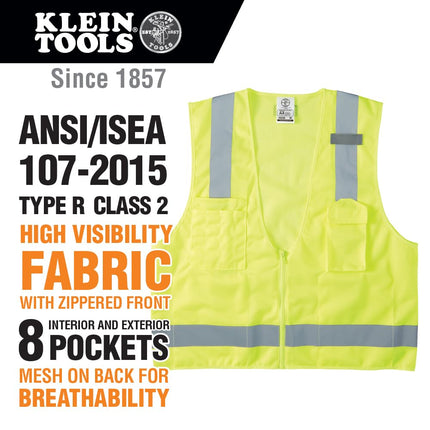 Klein Tools 60269 Safety Vest, High-Vis Reflective Mesh with 8-Pockets, M/L