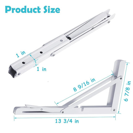 CLT 14" White Folding Shelf Brackets Max. Load 440 lb, Heavy Duty DIY Wall Mounted Shelf Bracket Space Saving for Table Work Bench, Pack of 2