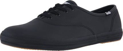 Keds Womens Champion Leather Sneaker, Black, 8 X-W