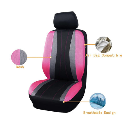 Flying Banner car seat Covers Full Set All Air Mesh Breathable Man Lady Airbag Compatible Rear Bench Split 40/60 50/50 60/40 Truck Pick Up (Full Set - Low Back, Black Gray Pink)
