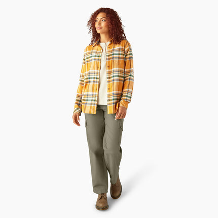 Camisa de manga larga a cuadros Dickies para mujer, oro inca, pequeña