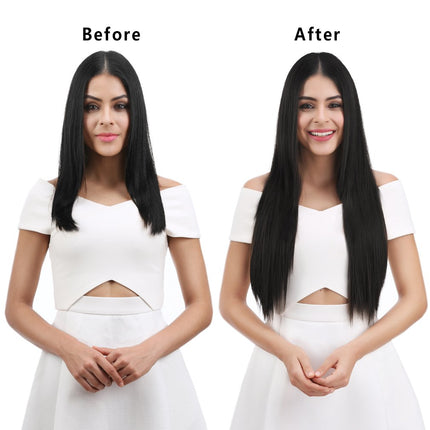 REECHO Extensiones de pelo largas y lisas de 24 pulgadas, 4 piezas, gruesas, con clip, color negro y marrón