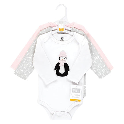 Hudson Baby Unisex Baby Cotton Long-Sleeve Bodysuits, Pink Penguin 3-Pack, 12-18 Months, Pink Penguin 3-pack, 12-18 Months