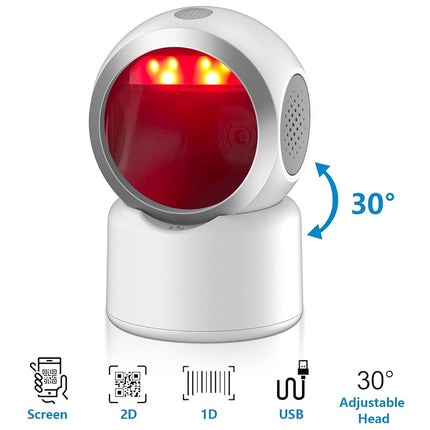 2D QR Barcode Scanner Omnidirectional Hands-Free USB Automatic Barcode Reader for Mobile Payment Computer Screen Scan