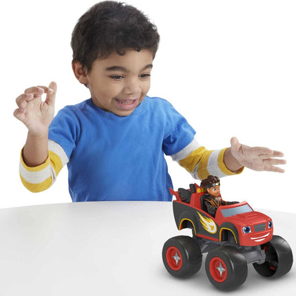 Fisher-Price Blaze y los Monster Machines Ninja Blaze y AJ, camión monstruo grande que se empuja con figura articulada para niños en edad preescolar de 3 años en adelante